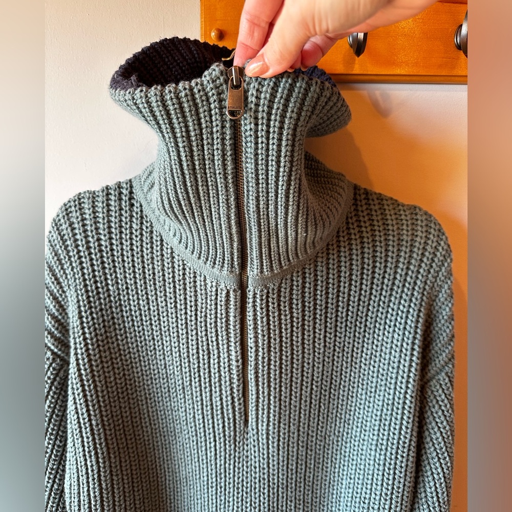 Athleta Alder Half Zip Ribbed Sweater Green Navy Collar Cropped Women's L NWT - Picture 5 of 6